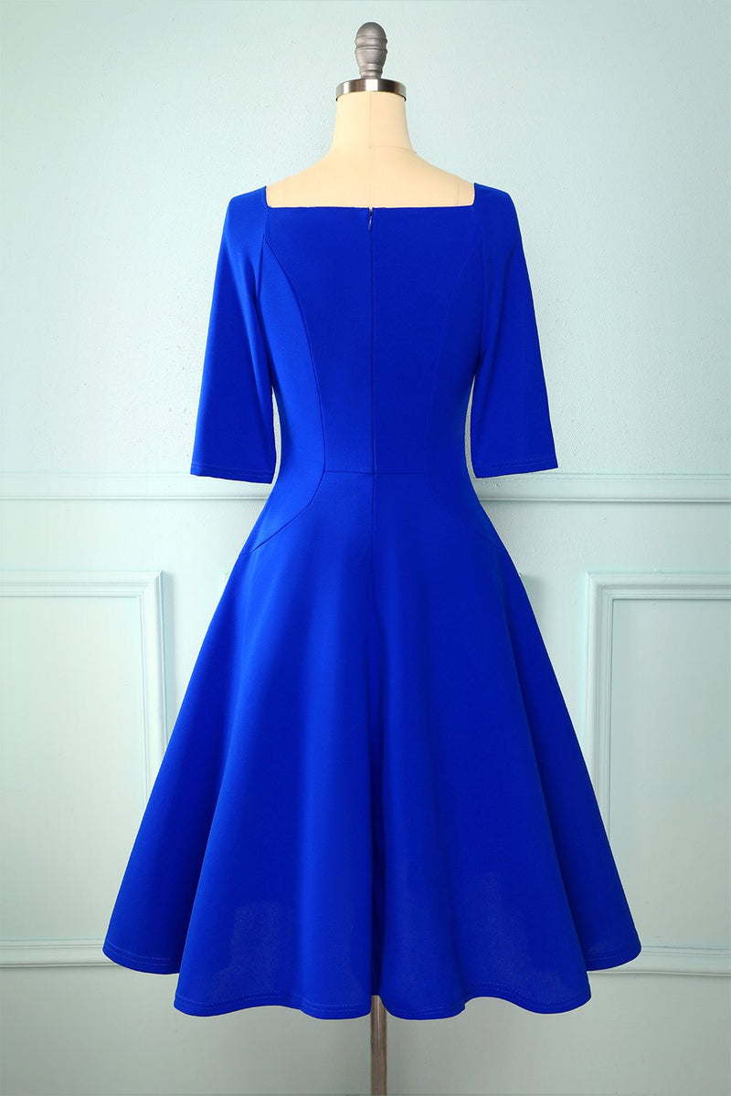 Carregar imagem no visualizador da galeria, Vestido Midi Azul Royal com Bolsos