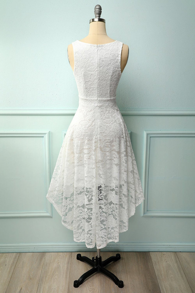 Carregar imagem no visualizador da galeria, Vestido de renda branca com decote em v