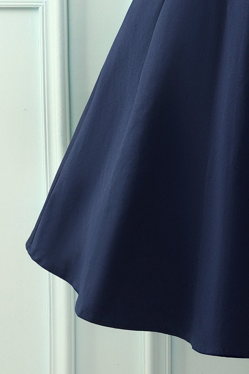 Carregar imagem no visualizador da galeria, Vestido azul marinho dos anos 50