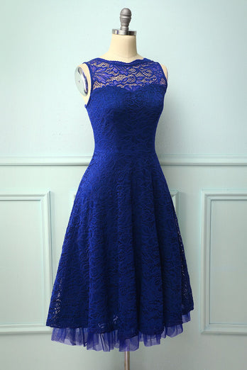Vestido formal azul royal de renda