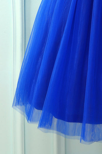 Vestido de renda azul royal halter