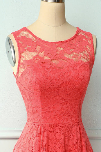 Vestido de festa coral alto laço baixo