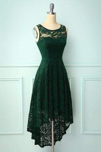 Vestido de festa verde escuro com laço baixo alto