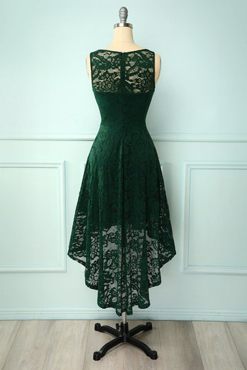 Vestido de festa verde escuro com laço baixo alto