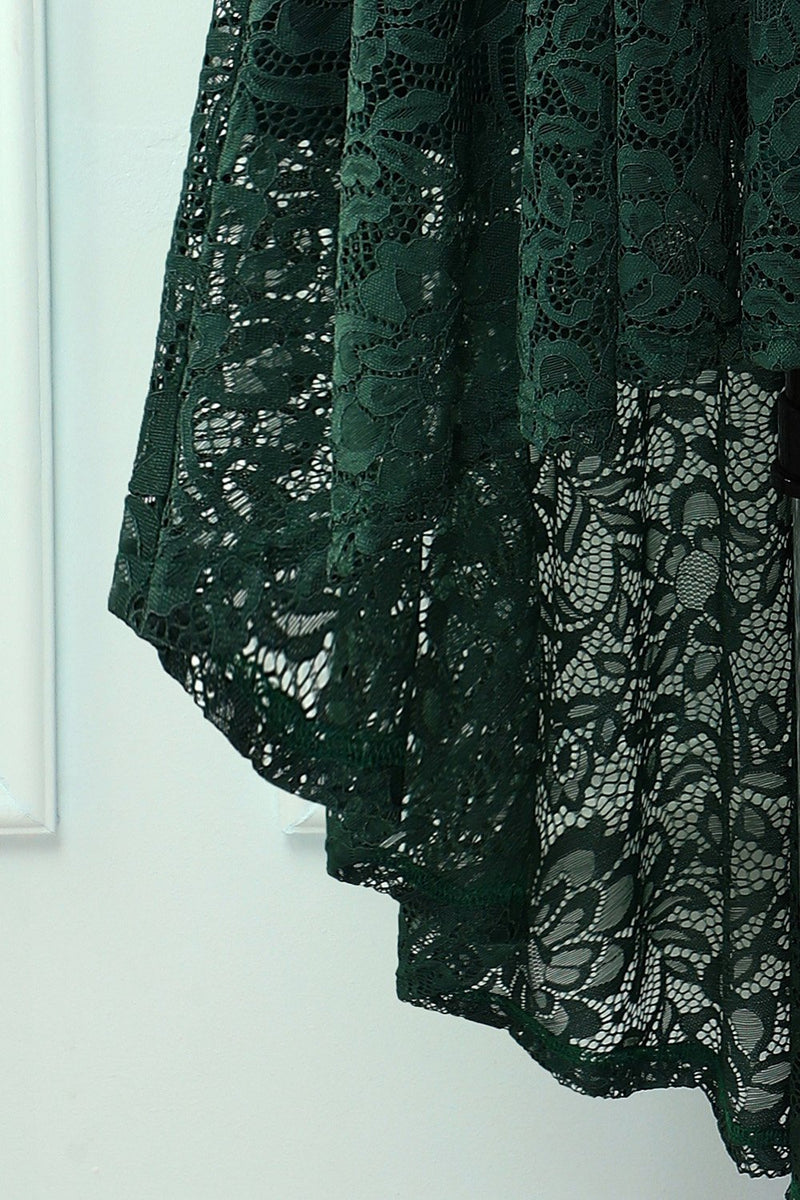 Carregar imagem no visualizador da galeria, Vestido verde escuro com renda alta e baixa