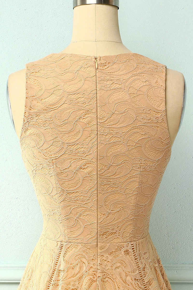 Carregar imagem no visualizador da galeria, Vestido assimétrico de renda com decote em v e champanhe