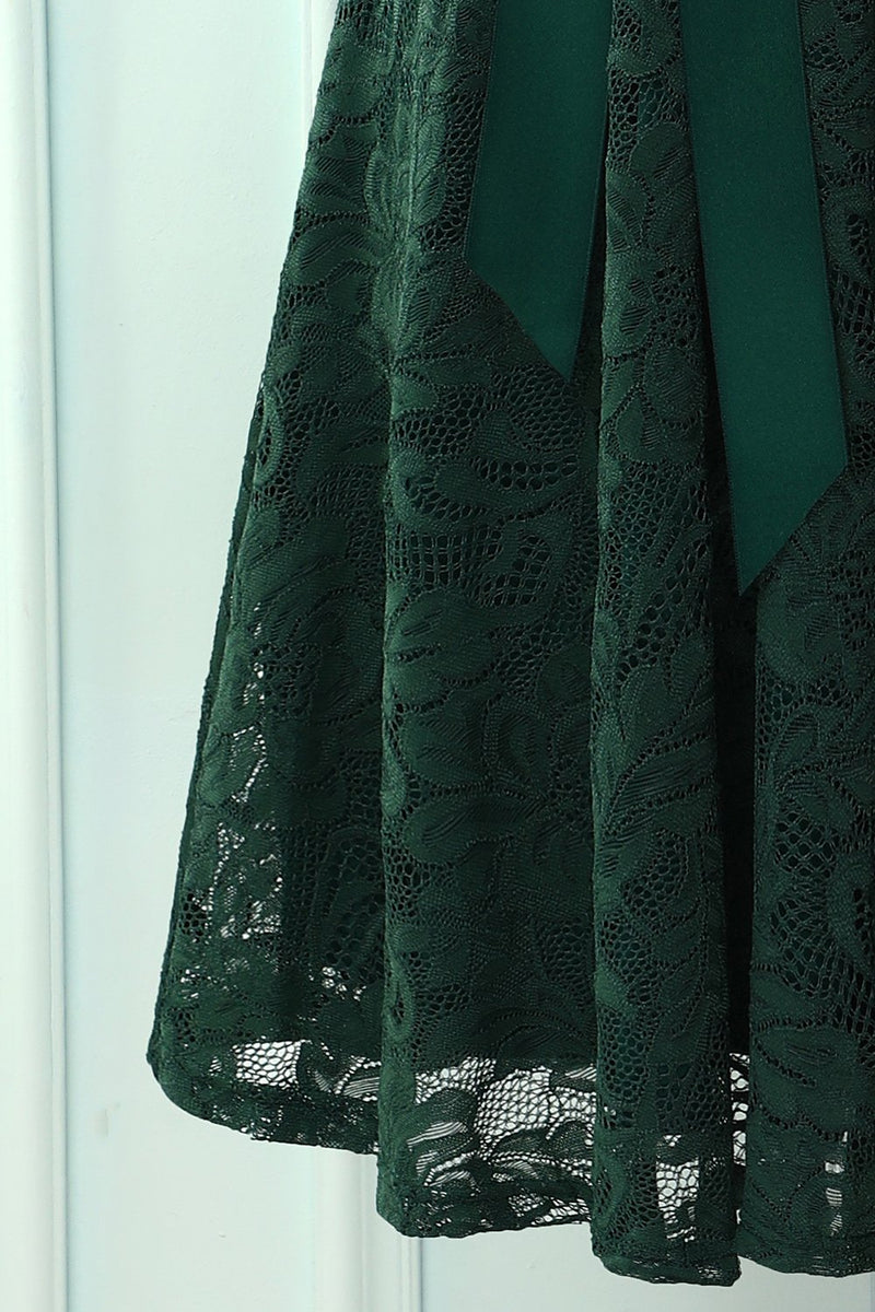Carregar imagem no visualizador da galeria, Vestido de renda verde dama de honra de pescoço