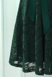 Vestido de renda verde dama de honra de pescoço
