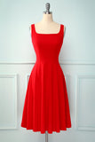 Vestido de gola quadrada vermelha