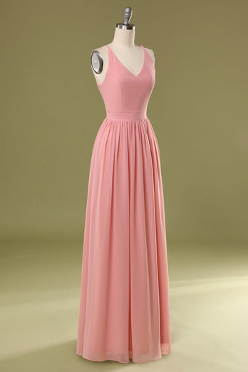 Vestido de dama de honra longo rosa simples
