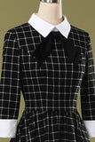 Vestido de balanço Midi xadrez preto vintage