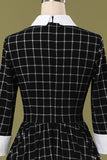Vestido de balanço Midi xadrez preto vintage