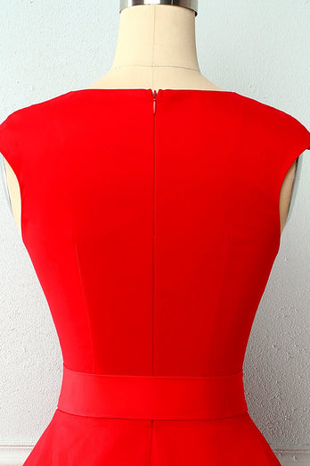 Vestido vermelho do balanço dos anos 50 do botão vermelho