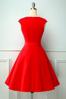 Vestido vermelho do balanço dos anos 50 do botão vermelho