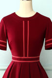 Borgonha Vintage vestido de mangas curtas