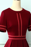 Borgonha Vintage vestido de mangas curtas