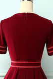 Borgonha Vintage vestido de mangas curtas