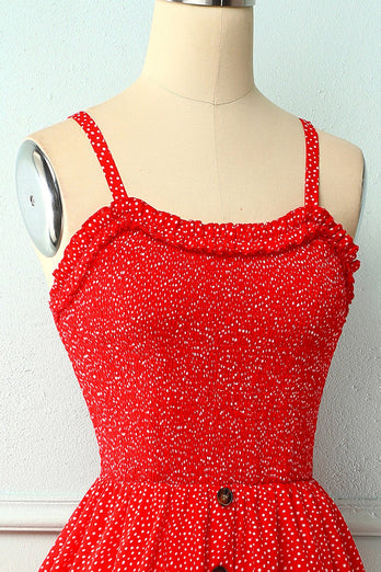 Vestido floral vermelho vintage com botão