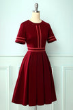 Borgonha Vintage vestido de mangas curtas