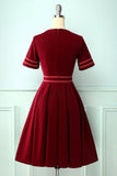 Borgonha Vintage vestido de mangas curtas