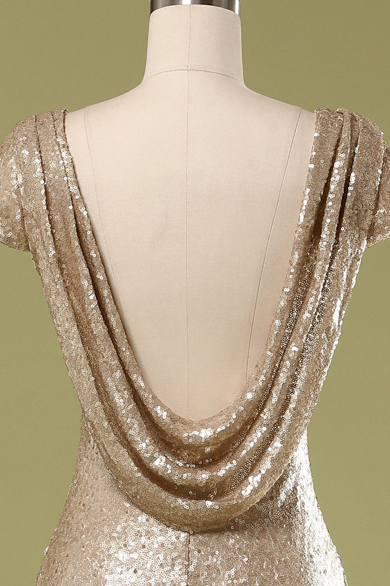 Carregar imagem no visualizador da galeria, Lantejoulas vestido de baile de ouro