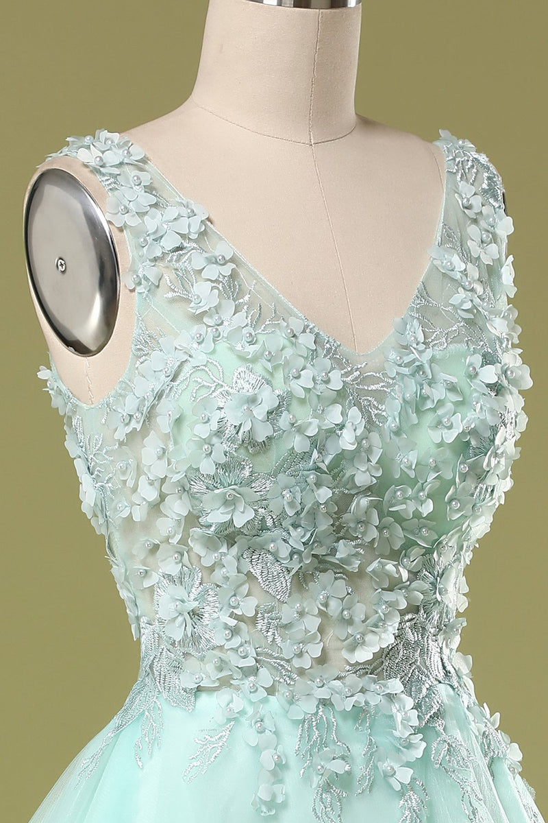 Carregar imagem no visualizador da galeria, Menta verde curto vestido de baile com apliques