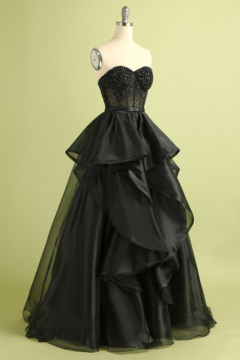 Carregar imagem no visualizador da galeria, Vestido de baile sem alças preto
