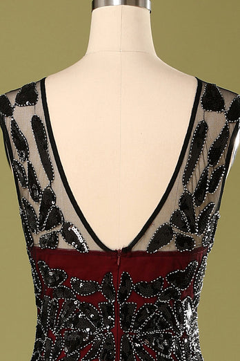 Vermelho e preto 1920s vestido de lantejoulas