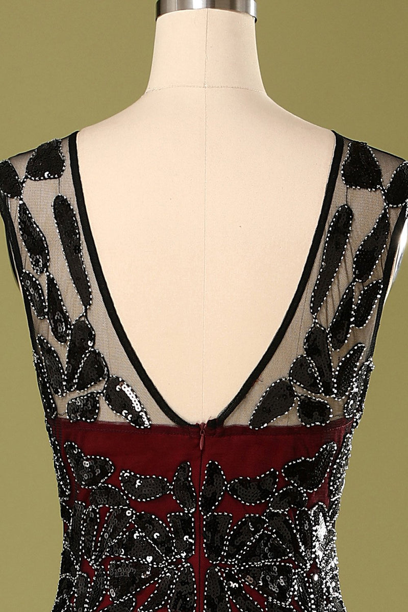Carregar imagem no visualizador da galeria, Vermelho e preto 1920s vestido de lantejoulas