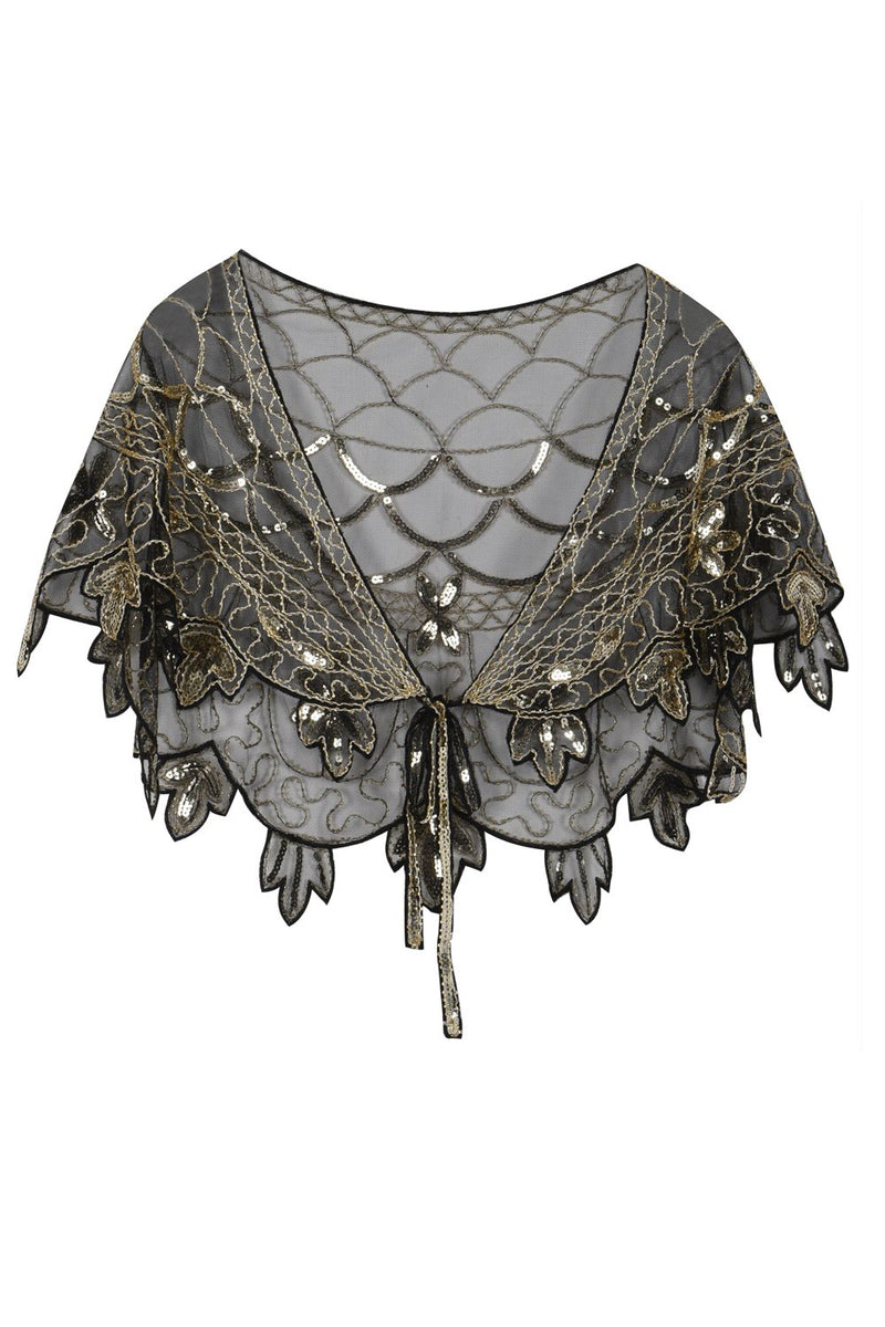 Carregar imagem no visualizador da galeria, 1920s Gold Flower Sequin Women Cape
