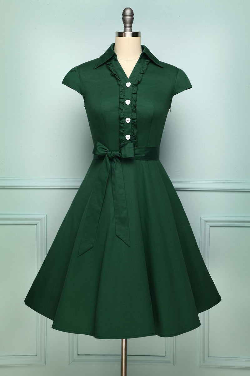 Carregar imagem no visualizador da galeria, Verde escuro vestido retro