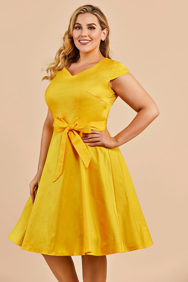 Carregar imagem no visualizador da galeria, Mais tamanho amarelo vintage 1950s vestido