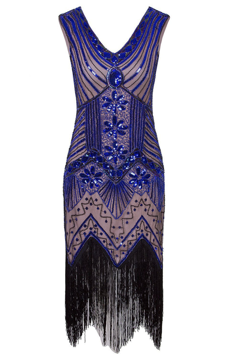Carregar imagem no visualizador da galeria, Vestido de Lantejoulas Azul Royal Dos Anos 20