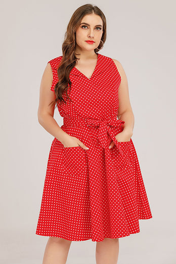Vestido vermelho de balanço de tamanho superior