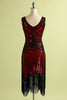 Carregar imagem no visualizador da galeria, Vestido vermelho e preto Deep V Neck Flapper 1920