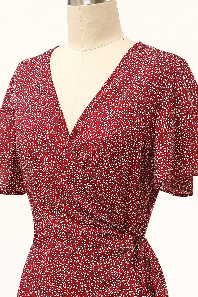 Carregar imagem no visualizador da galeria, Verão Burgundy Imprimir Vestido Envelope Casual