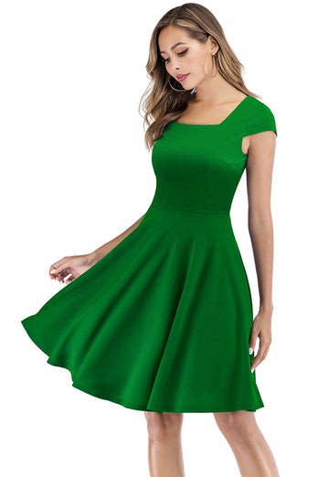 Vestido vintage de pescoço quadrado verde