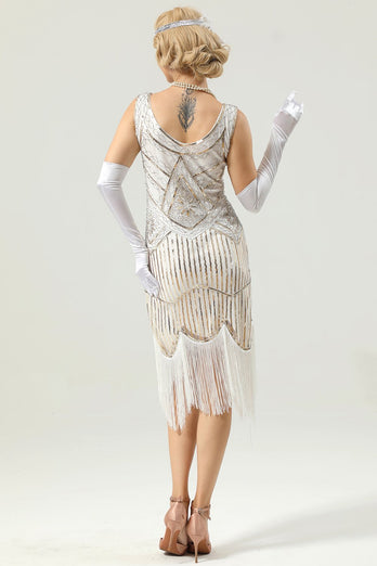 Vestido de franja de lantejoulas retrô de 1920