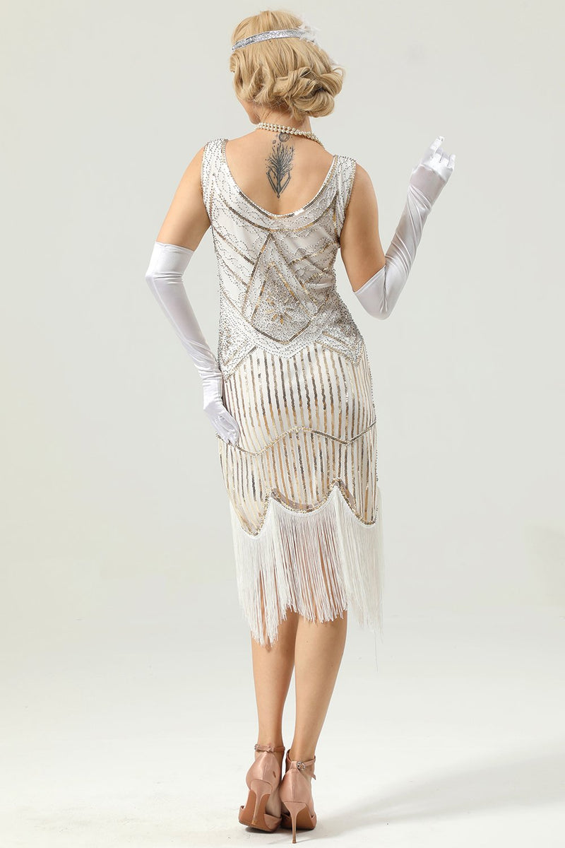 Carregar imagem no visualizador da galeria, Vestido de franja de lantejoulas retrô de 1920