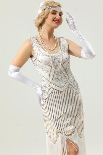 Vestido de franja de lantejoulas retrô de 1920