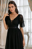 Vestido de baile sem costas de renda preta