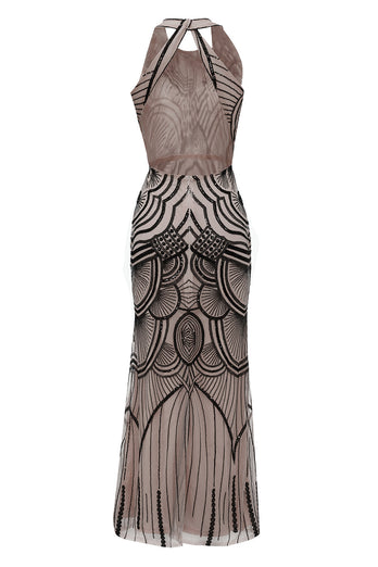 Sexy Backless Black Golden 1920s Dress