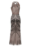 Sexy Backless Black Golden 1920s Dress