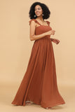 Terracotta Chiffon A-Line Comprimento Comprimento Dama de Honra vestido com ruffles