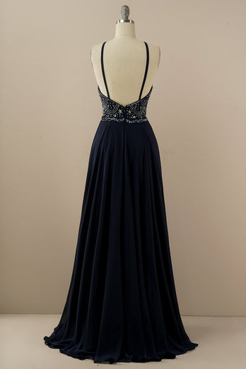 Halter Beaded Vestido de baile sem costas