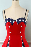 Vestido de estrela de patchwork vermelho impresso vintage de 1950