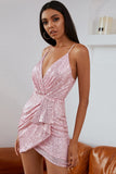Vestido de coquetel de lantejoulas cor-de-rosa