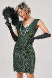 Vestido de flapper de lantejoulas verdes escuros de 1920