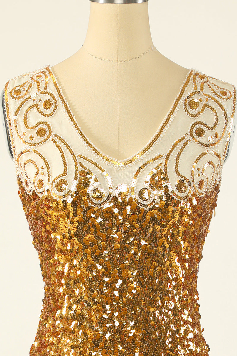 Carregar imagem no visualizador da galeria, Vestido de flapper de lantejoulas douradas de 1920