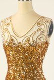 Vestido de flapper de lantejoulas douradas de 1920